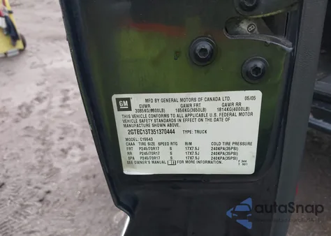 2005 GMC Sierra 1500 Sle z USA, uszkodzony, nr VIN 2GTEC13T351370444